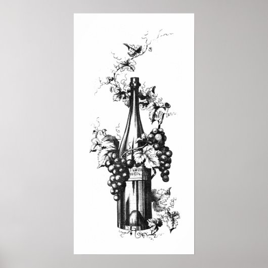 1873ヴィンテージワインボトルと葡萄と葉 ポスター (正面)