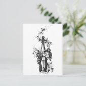 1873ヴィンテージワインボトルと葡萄と葉 ポストカード (スタンド正面)