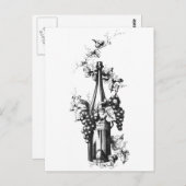 1873ヴィンテージワインボトルと葡萄と葉 ポストカード (正面/裏面)