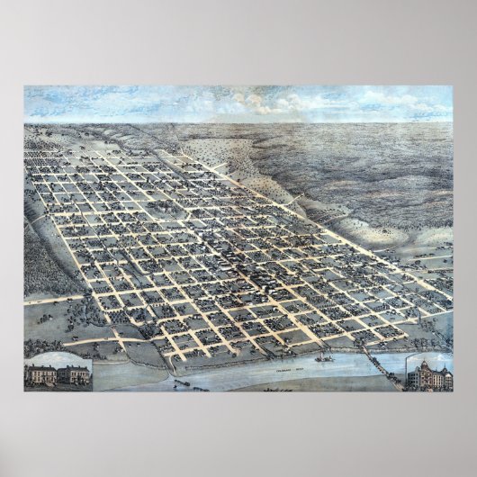 1873年のオースティン(テキサス州)の古地図 - 航空図 ポスター (正面)