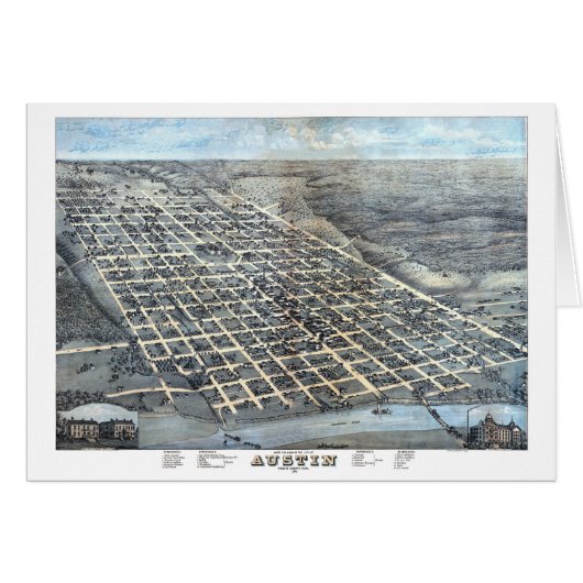 1873年のテキサス州オースティン古地図 空中写真 (正面横)