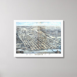 1873年のテキサス州オースティン古地図 空中写真 キャンバスプリント