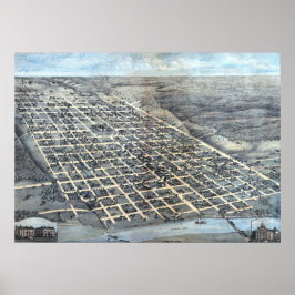 1873年のテキサス州オースティン古地図(空中図) ポスター