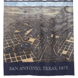 1873年のテキサス州サンアントニオ 古地図 航空写真スタイルシティマップ シャワーカーテン