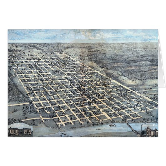 1873年テキサス州オースティン 古地図 空撮図 (正面横)
