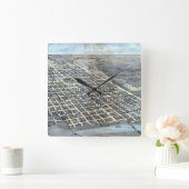 1873年テキサス州オースティン 古地図 空撮図 スクエア壁時計 (ホーム)