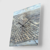 1873年テキサス州オースティン 古地図 空撮図 スクエア壁時計 (傾斜)