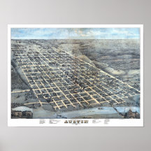 1873年テキサス州オースティン 古地図 空撮図