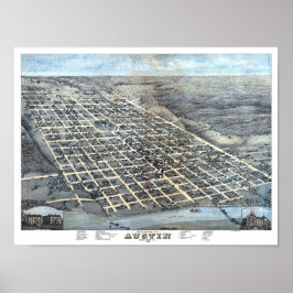 1873年テキサス州オースティン 古地図 空撮図 ポスター