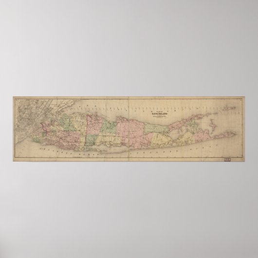 1873年ニューヨーク・ロングアイランドの地図 ポスター (正面)
