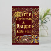 1873年ビクトリアン中世スタイルクリスマス 箔シーズンカード (立ち正面)