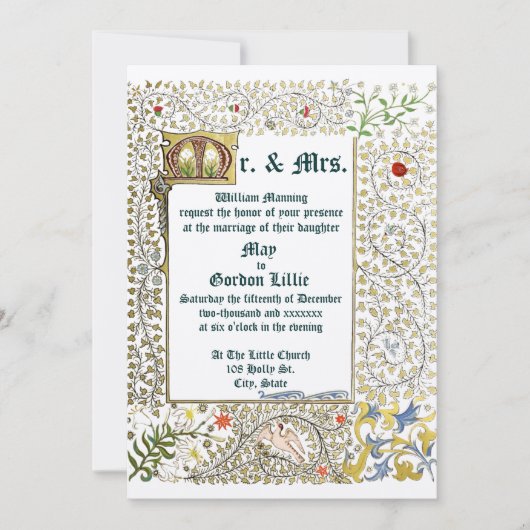 1873年ビクトリアン中世スタイル結婚時代 招待状 (正面)