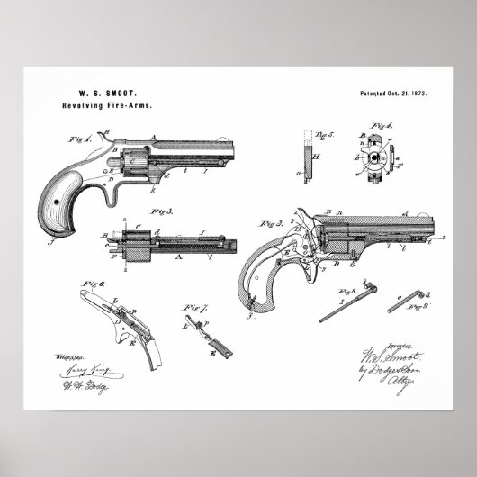 1873 Gun Revolver Patent Art Drawing Print ポスター (正面)