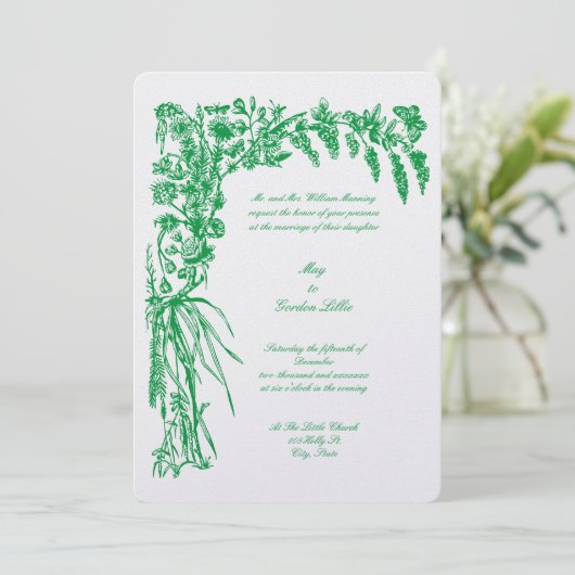 1874ビクトリアン年植物学フローラ縁ど結婚ズ 招待状 (スタンド正面)