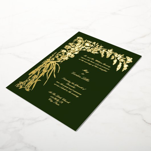 1874ビクトリアン年植物学フローラ縁ど結婚ズ 箔招待状 (回転した状態)