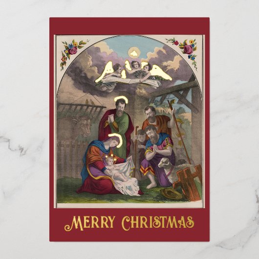 1874年のクリスマス生誕カード（ホイル） 箔シーズンカード (正面)