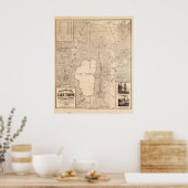 1874年カリフォルニア州・ネバダ湖地域の地図 ポスター (キッチン)