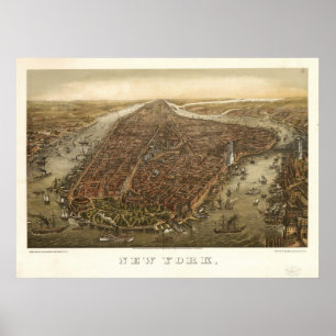 1874 New York City NY Bird's eye viewパノラママップ ポスター