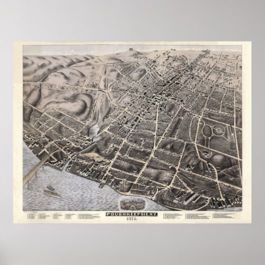 1874 Poughkeepsie, NY Bird's-eye viewパノラママップ ポスター (正面)
