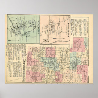 1875ストックブリッジの町の地図 ポスター