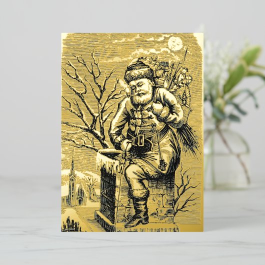 1875ビクトリアン年サンタクロースおもちゃクリスマス 箔シーズンカード (立ち正面)