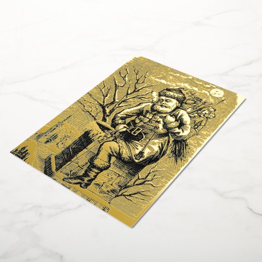 1875ビクトリアン年サンタクロースおもちゃクリスマス 箔シーズンカード (回転した状態)