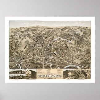 1875年のミサ州タウントンのヴィンテージの地図 ポスター