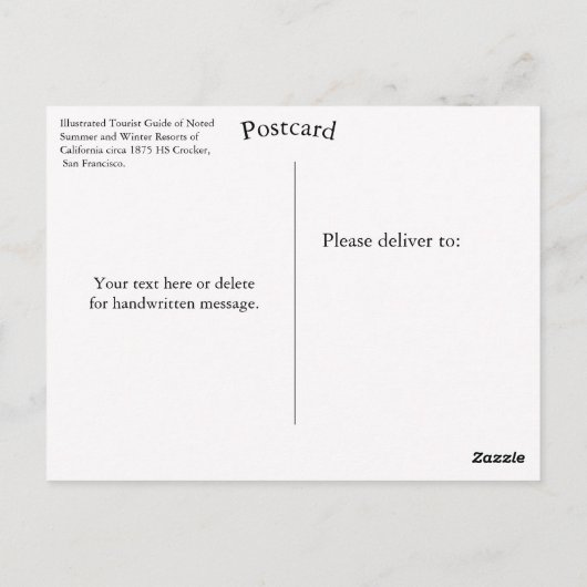 1875年頃のカリフォルニアの夏と冬のリゾート ポストカード (裏面)