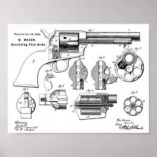1875銃拳銃の特許芸術スケッチプリント ポスター (正面)