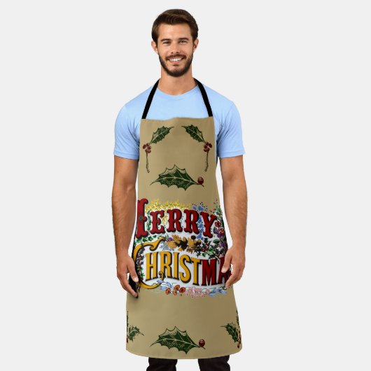 1876カラフル年のメリークリスマス エプロン (着用した状態)