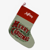 1876メリークリスマスグリーン ラージクリスマスストッキング (正面 (吊り時))