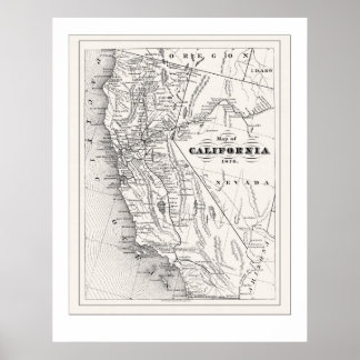 1876年からのカリフォルニアの地図 ポスター