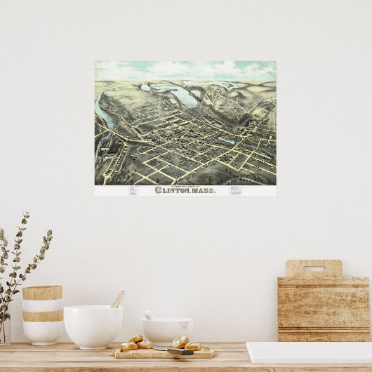 1876年からマサチューセッツ州クリントンの地図 ポスター (キッチン)