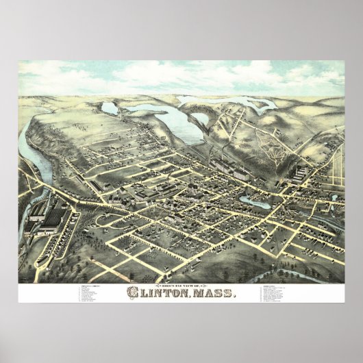 1876年からマサチューセッツ州クリントンの地図 ポスター (正面)