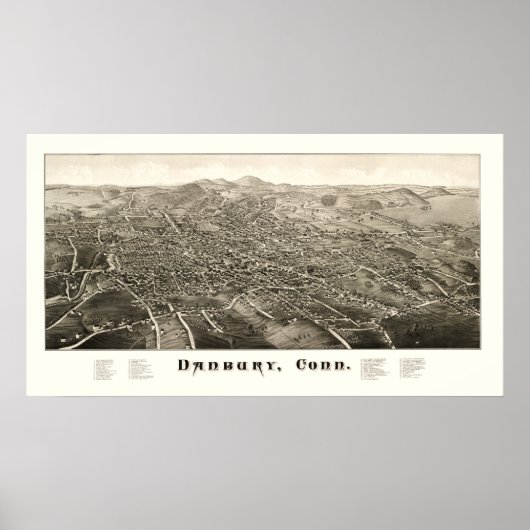 1876年よりコネチカット州ダンベリーの地図 ポスター (正面)