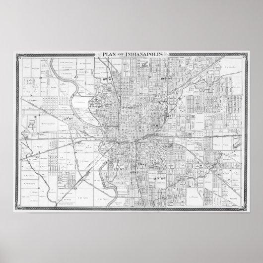 1876年インディアナポリスの計画，地図，ヴィンテージ ポスター (正面)