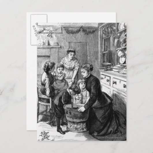 1876年: 子供の助けの混乱のクリスマスプディング シーズンポストカード (正面/裏面)