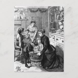 1876年: 子供の助けの混乱のクリスマスプディング シーズンポストカード