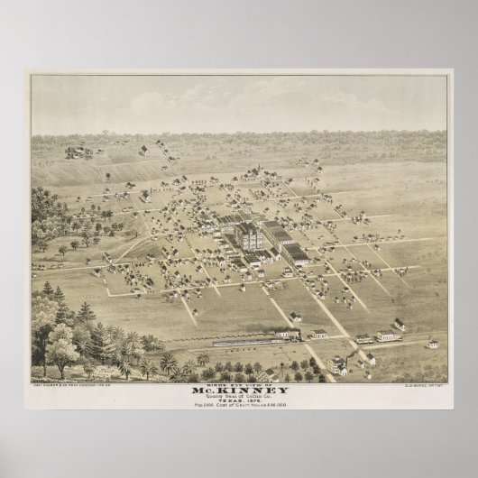 1876 McKinney, TX Bird's Eye Viewパノラママップ ポスター (正面)