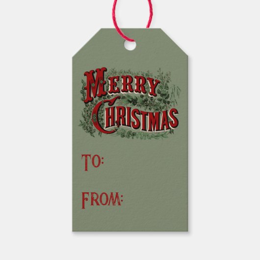 1876 Merry Christmas Green ギフトタグ (正面)