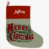 1876 Merry Christmas Green ラージクリスマスストッキング (正面)