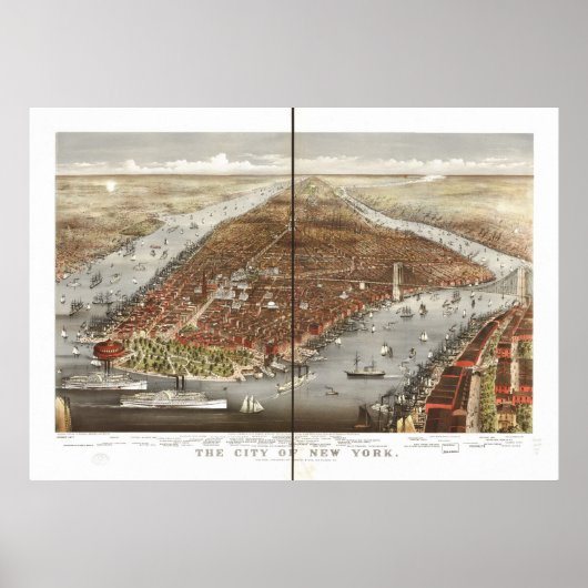 1876 New York City NY Bird's eye viewパノラママップ ポスター (正面)