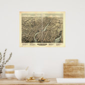 1877パータケット、RIバードアイビューパノラママップ ポスター (キッチン)