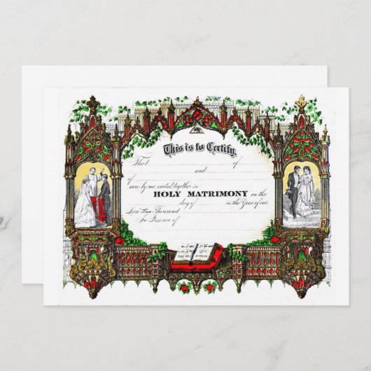 1877年からの結婚式の証明書 招待状 (正面/裏面)