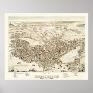 1877年ポスターのニューハンプシャー州ポートマスの地図 ポスター