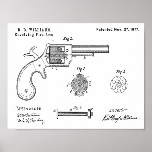 1877銃拳銃の特許芸術スケッチプリント ポスター (正面)