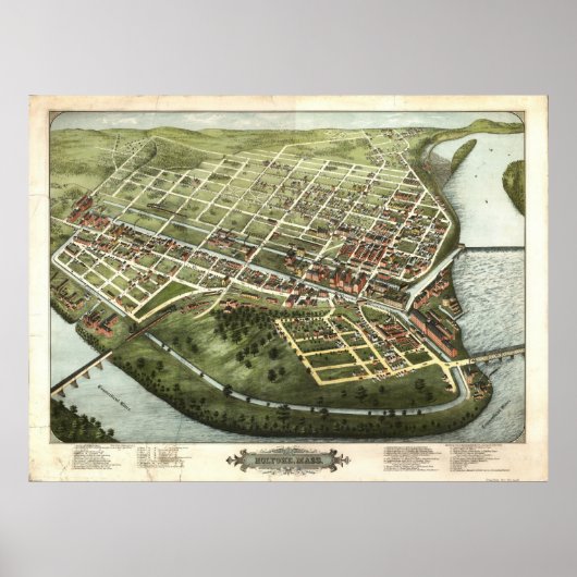1877 Holyoke, MA鳥瞰図パノラママップ ポスター (正面)