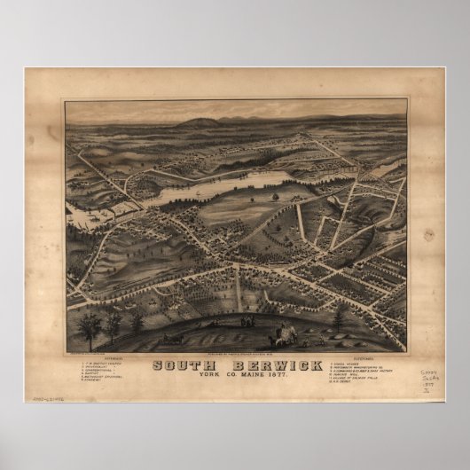 1877 South Berwick MEバードアイビューパノラママップ ポスター (正面)