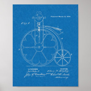 1878ハイホイーラー自転車デザイン特許プリント ポスター