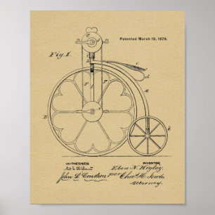 1878ヴィンテージハイホイーラー自転車特許プリント ポスター